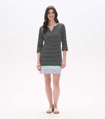 Lily Notch Neck Dress - Caviar Stripes