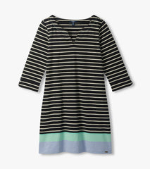 Lily Notch Neck Dress - Caviar Stripes