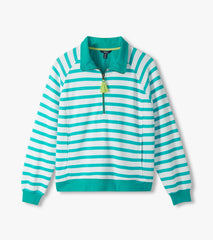 Mock Neck Pullover - Green Ceramic Stripes