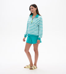 Mock Neck Pullover - Green Ceramic Stripes