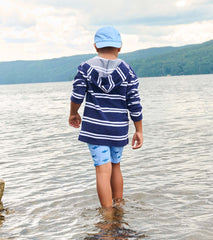 Boys Navy Stripes Hooded Long Sleeve Cover-Up