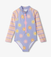 Girls Lavender Sunshine Long Sleeve One-Piece Rashguard Swimsuit
