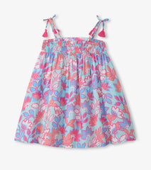 Girls Graphic Floral Smocked Sundress