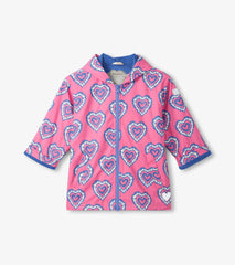 Girls Color Changing Heart Burst Zip-Up Rain Jacket