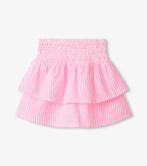 Girls Neon Pink Seersucker Smocked Waist Skirt