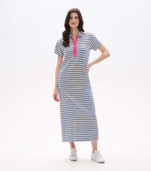 Contrast Zip Maxi Dress - Limoges Stripes