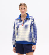 Mock Neck Pullover - Mezarine Blue Stripes