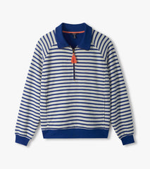 Mock Neck Pullover - Mezarine Blue Stripes