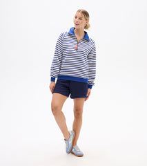 Mock Neck Pullover - Mezarine Blue Stripes
