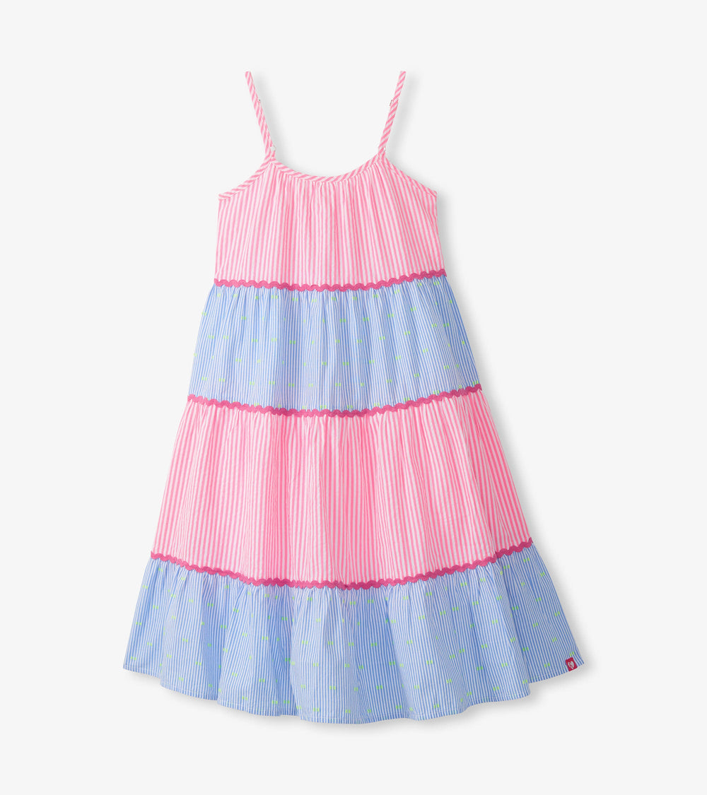 Girls Mixed Seersucker Strappy Midi Dress