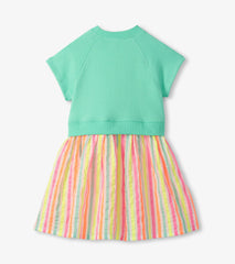 Girls Neon Summer Mixed Fabric Dress