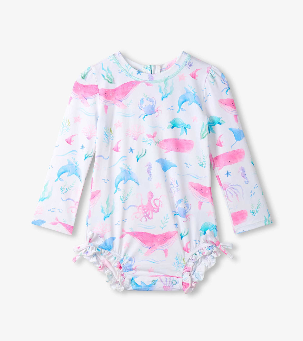 Baby Girls Painted Sealife One-Piece Rashguard Swimsuit