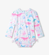 Baby Girls Painted Sealife One-Piece Rashguard Swimsuit