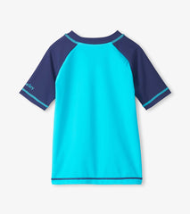 Boys Shark Blue Short Sleeve Rashguard