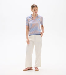 Johnny Collar Top - Serenity Stripe