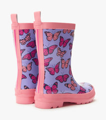 Girls Violet Butterflies Shiny Rain Boots