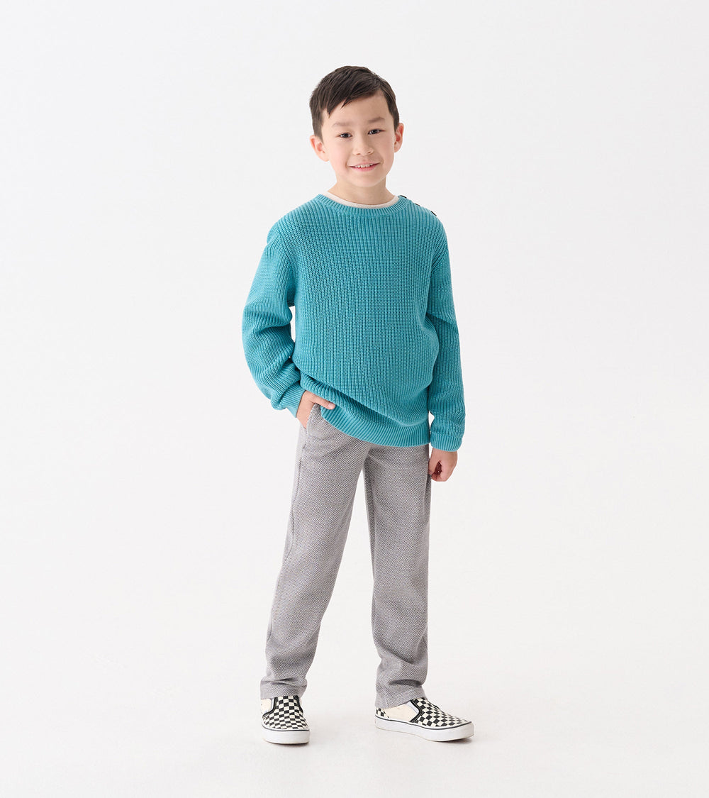 Boys Dark Grey Herringbone Straight Leg Pants