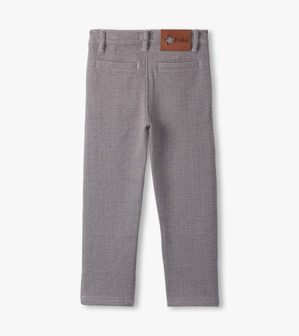 Boys Dark Grey Herringbone Straight Leg Pants