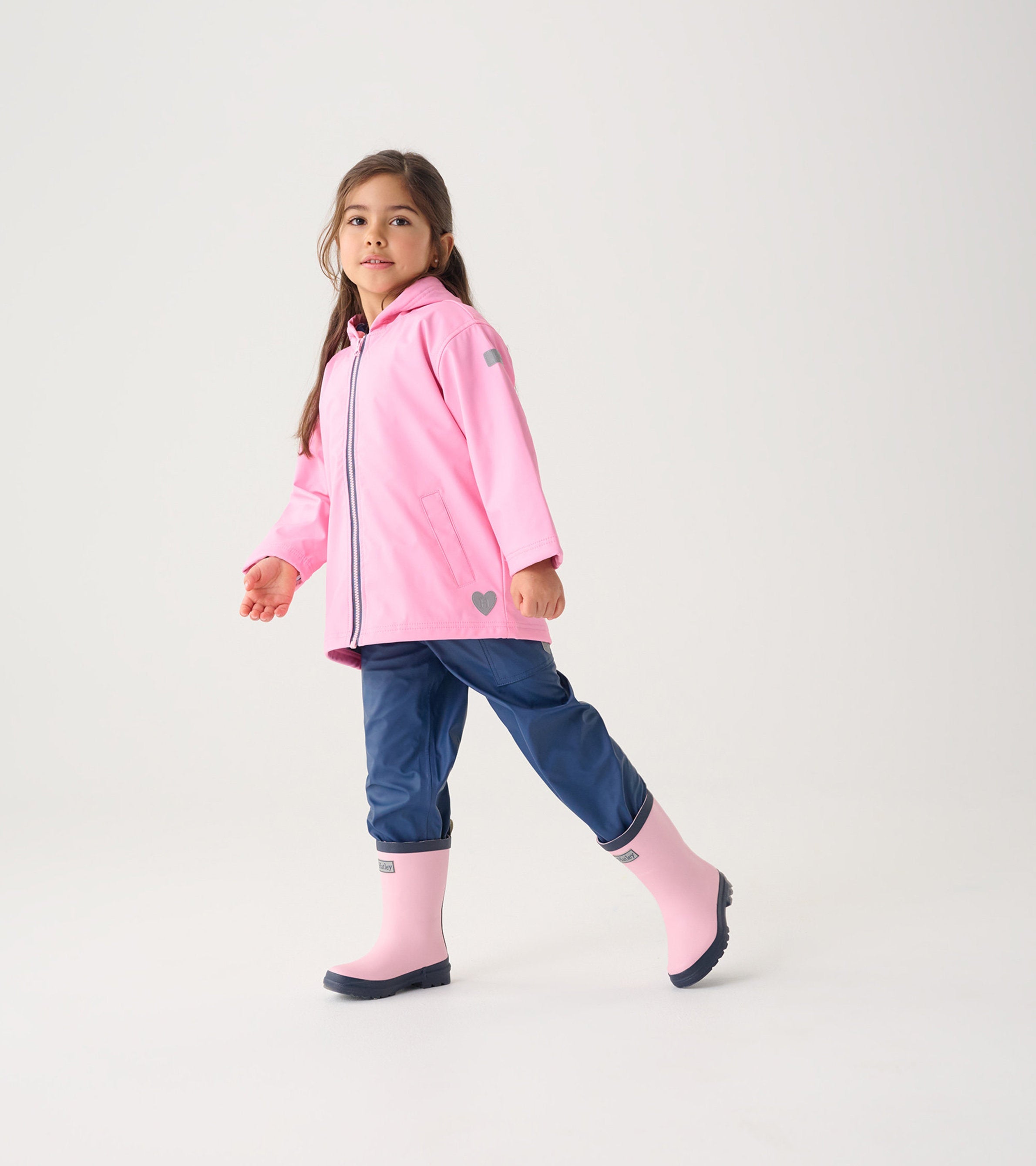 Girls Classic Pink Zip-Up Rain Jacket