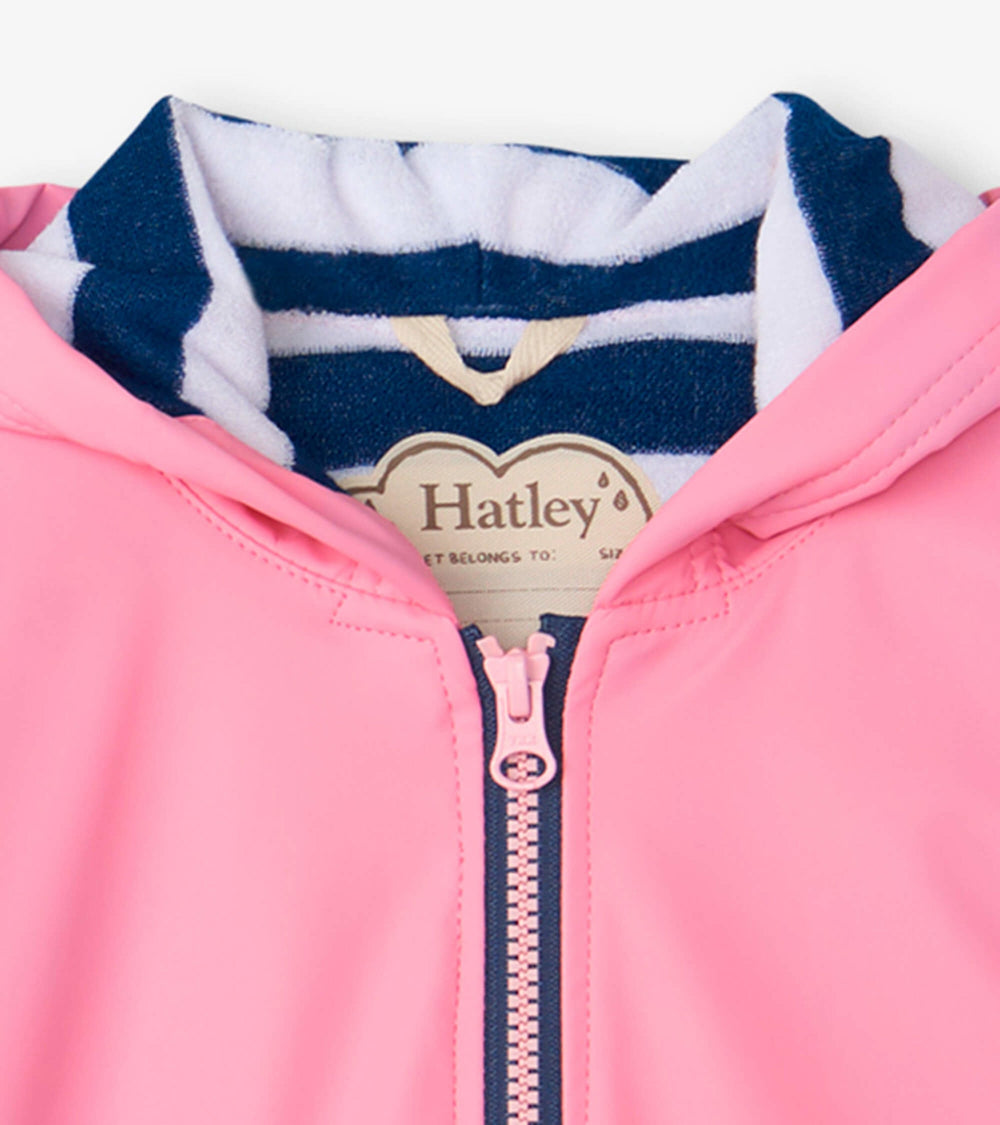 Girls Classic Pink Zip-Up Rain Jacket