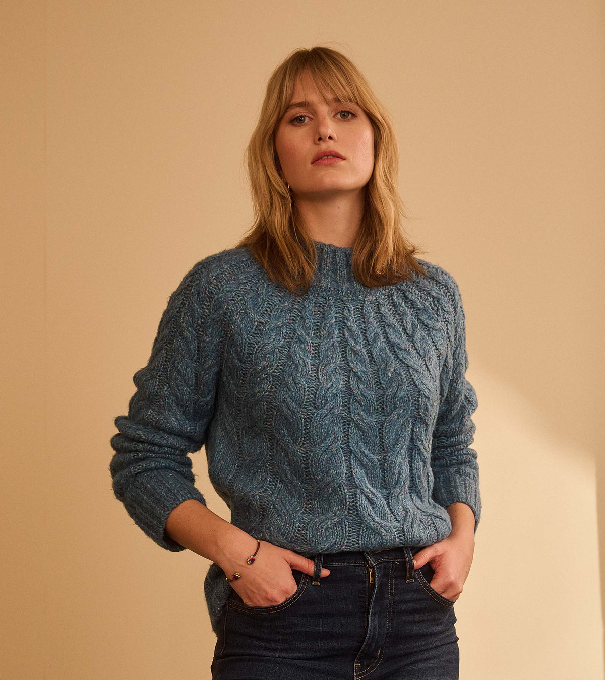 Dylan Cable Knit Sweater - Blue Heather