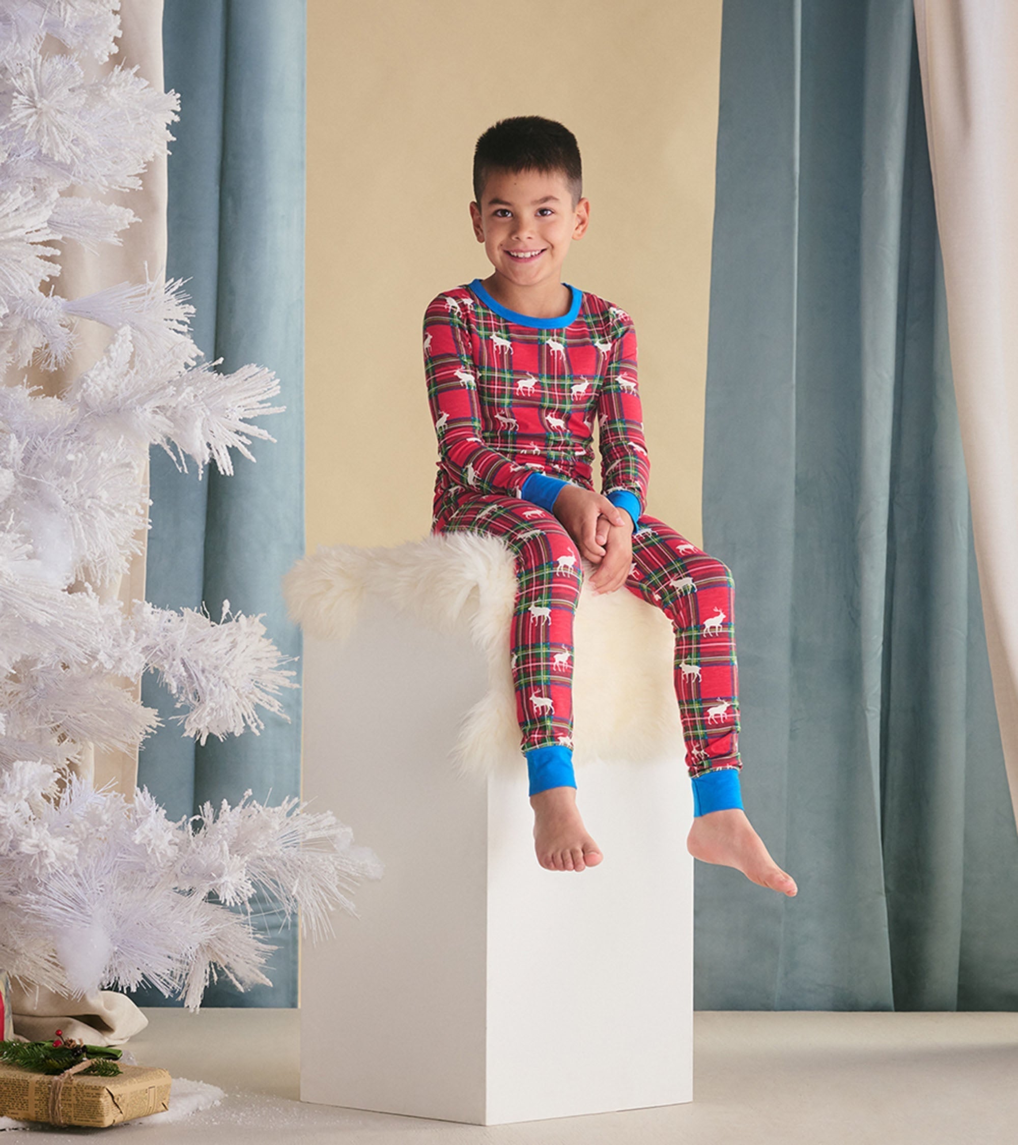 Boys Elk Plaid Pajama Set