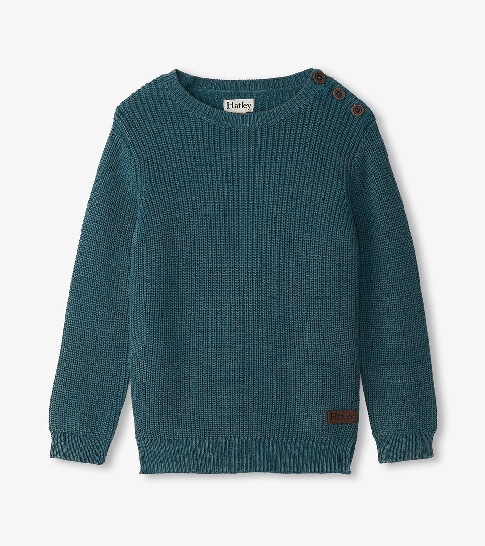 Boys Moroccan Blue Button Neck Sweater