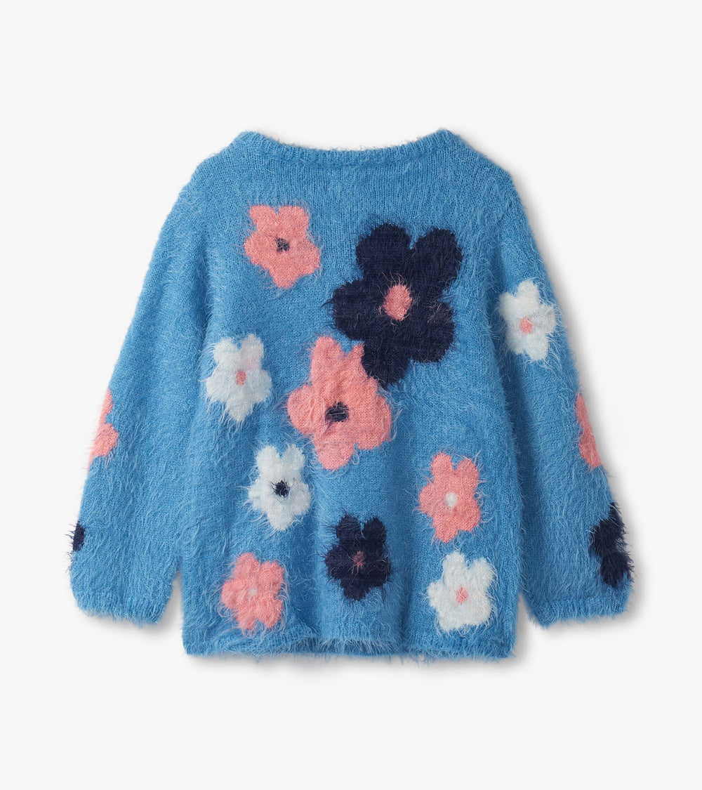 Girls Floral Cluster Furry Sweater
