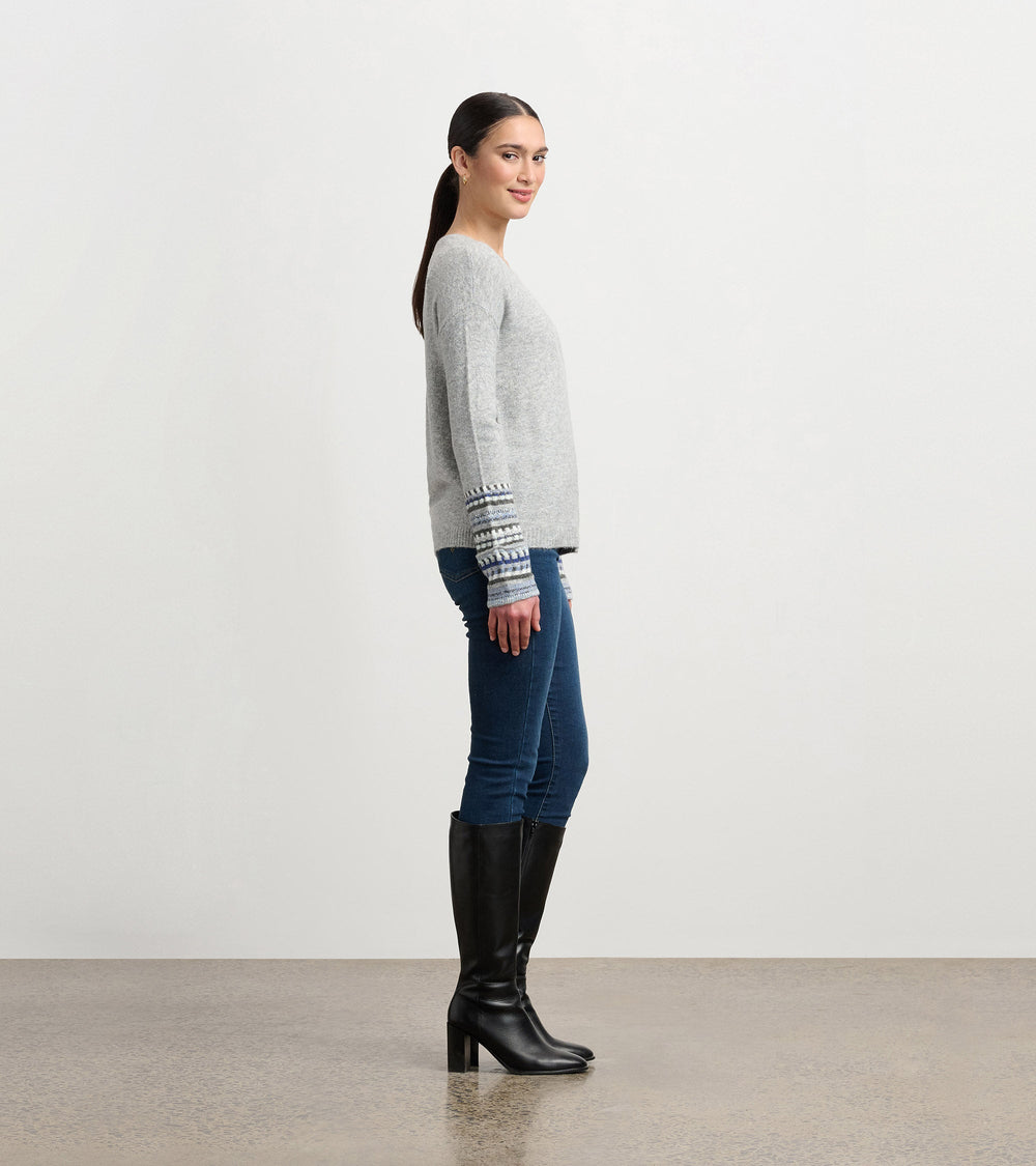 Jacquard Cuff Sweater - Grey Melange