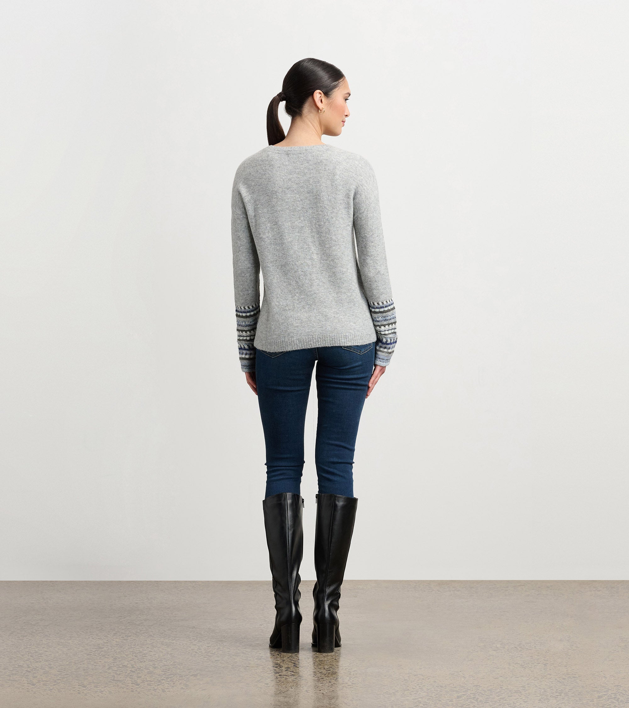 Jacquard Cuff Sweater - Grey Melange