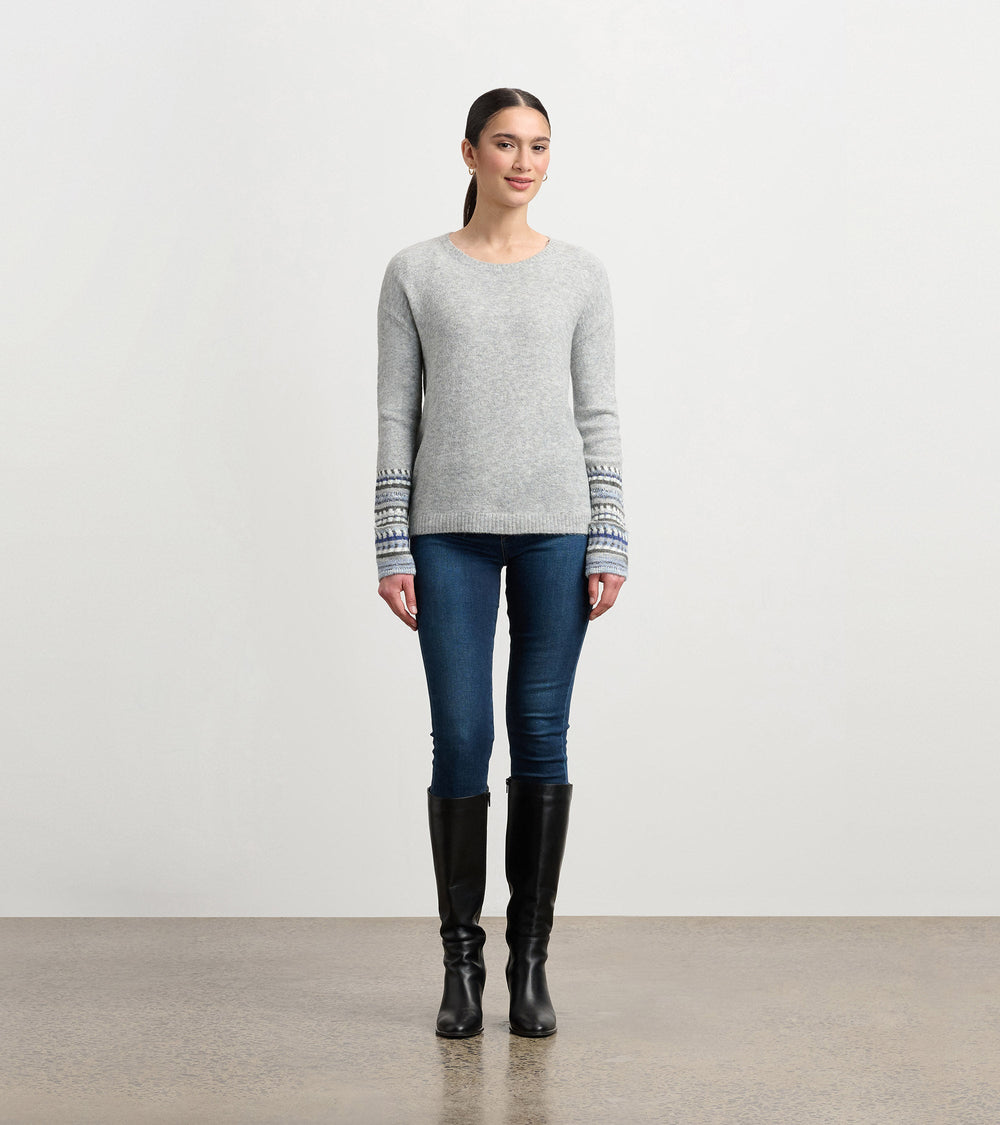 Jacquard Cuff Sweater - Grey Melange