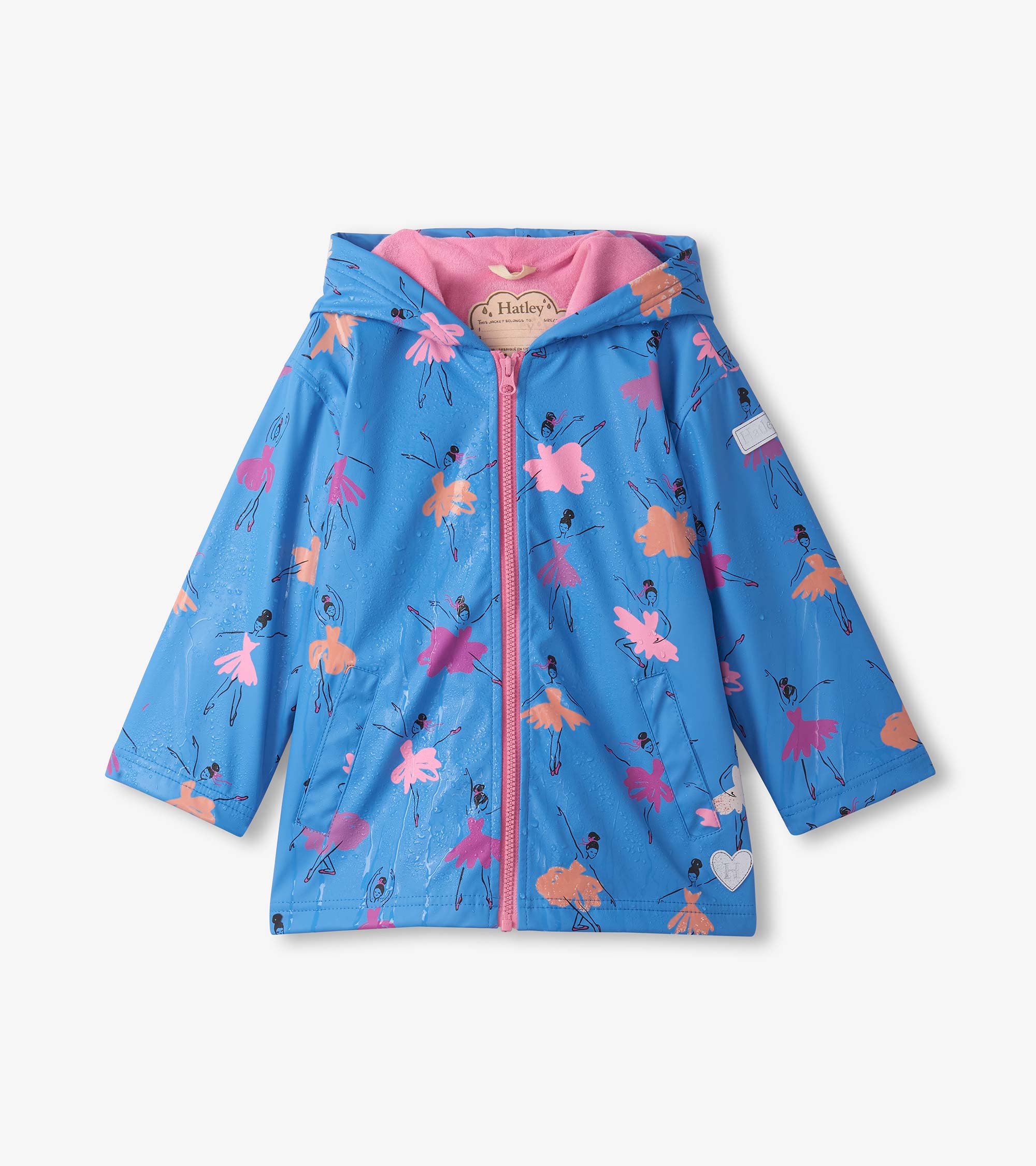 Girls Ballet School Color Changing Zip-Up Rain Jacket