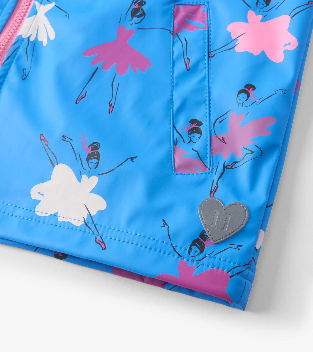 Girls Ballet School Color Changing Zip-Up Rain Jacket