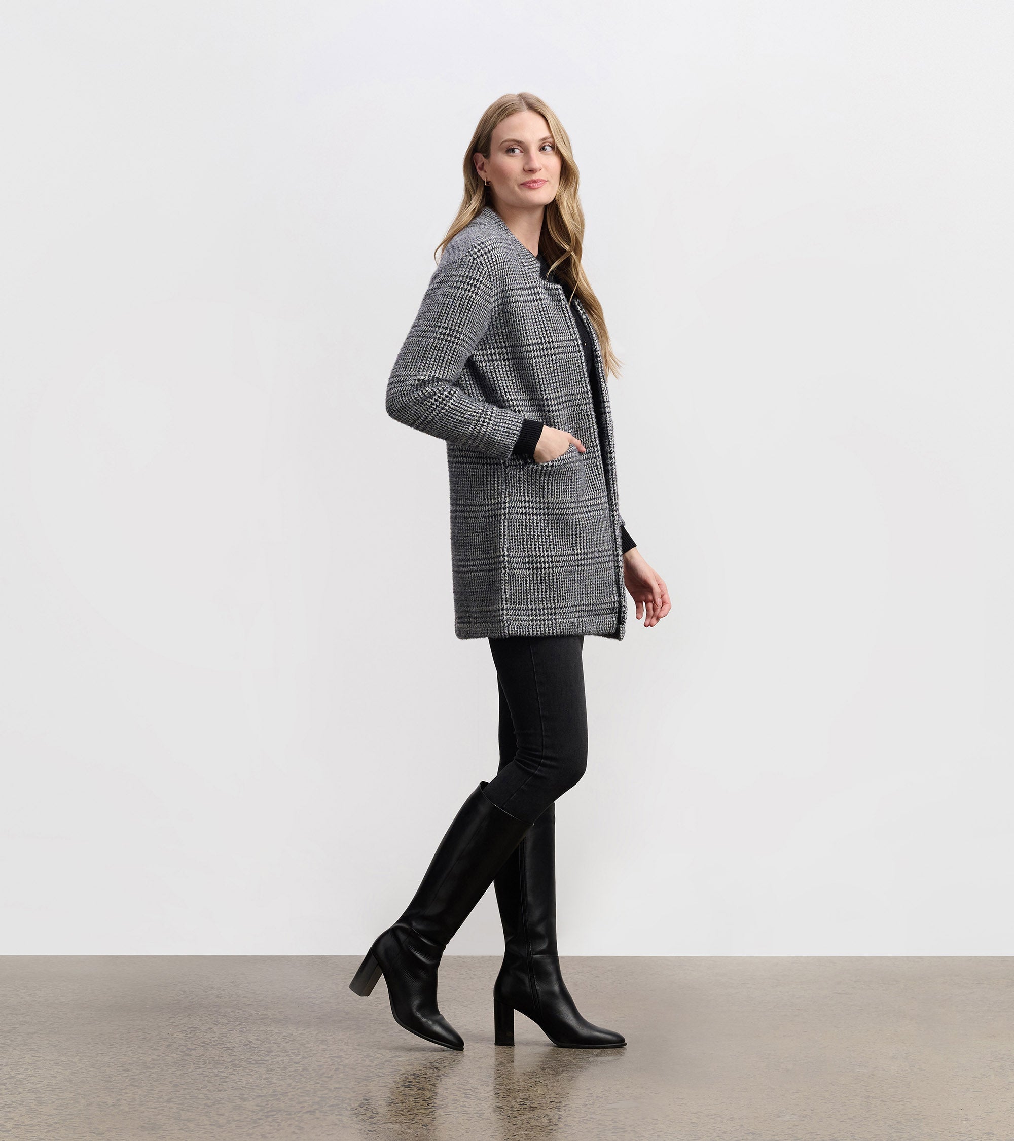 Cozy Open Blazer - Black Check