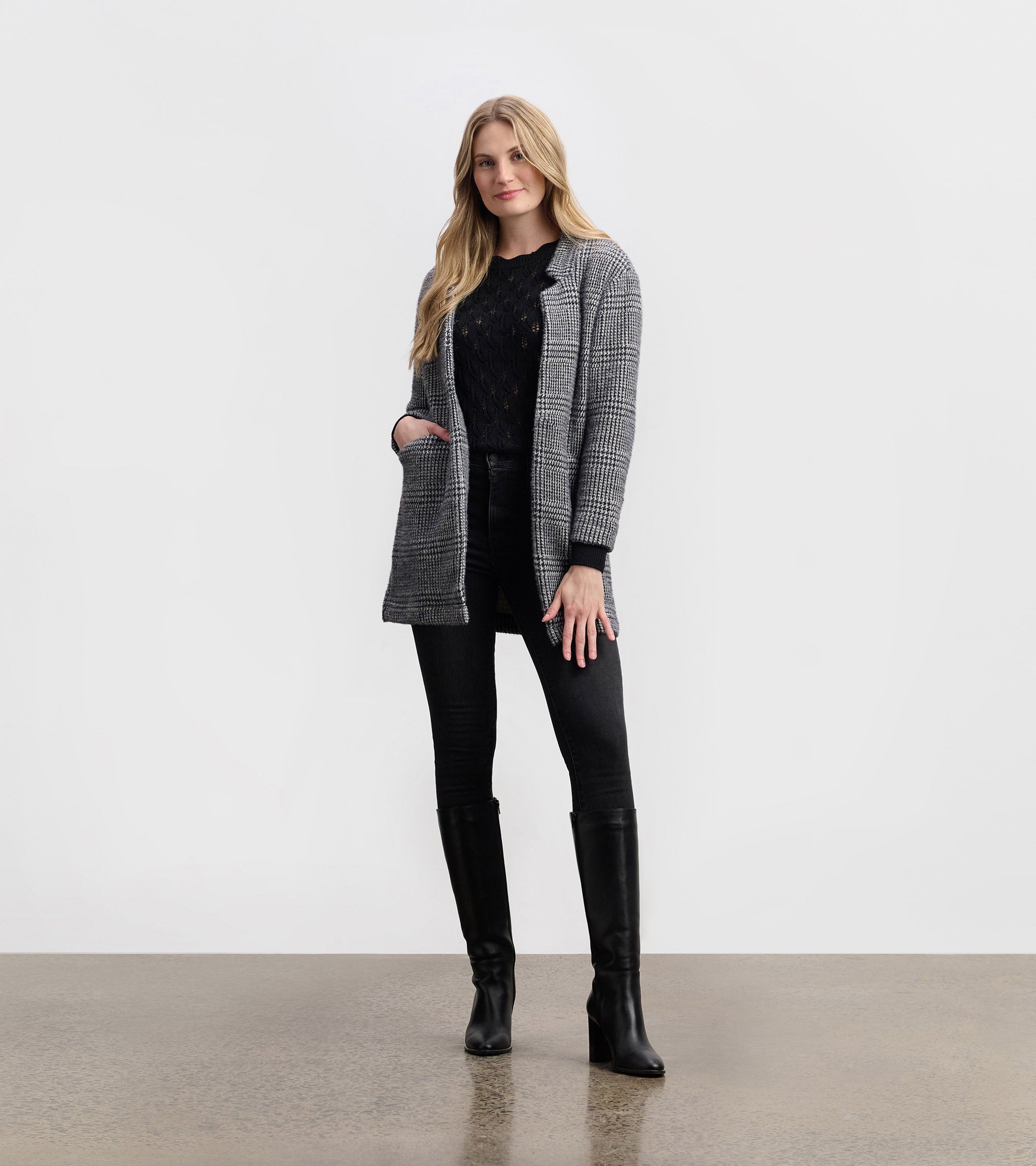 Cozy Open Blazer - Black Check