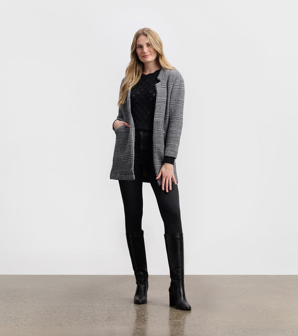 Cozy Open Blazer - Black Check