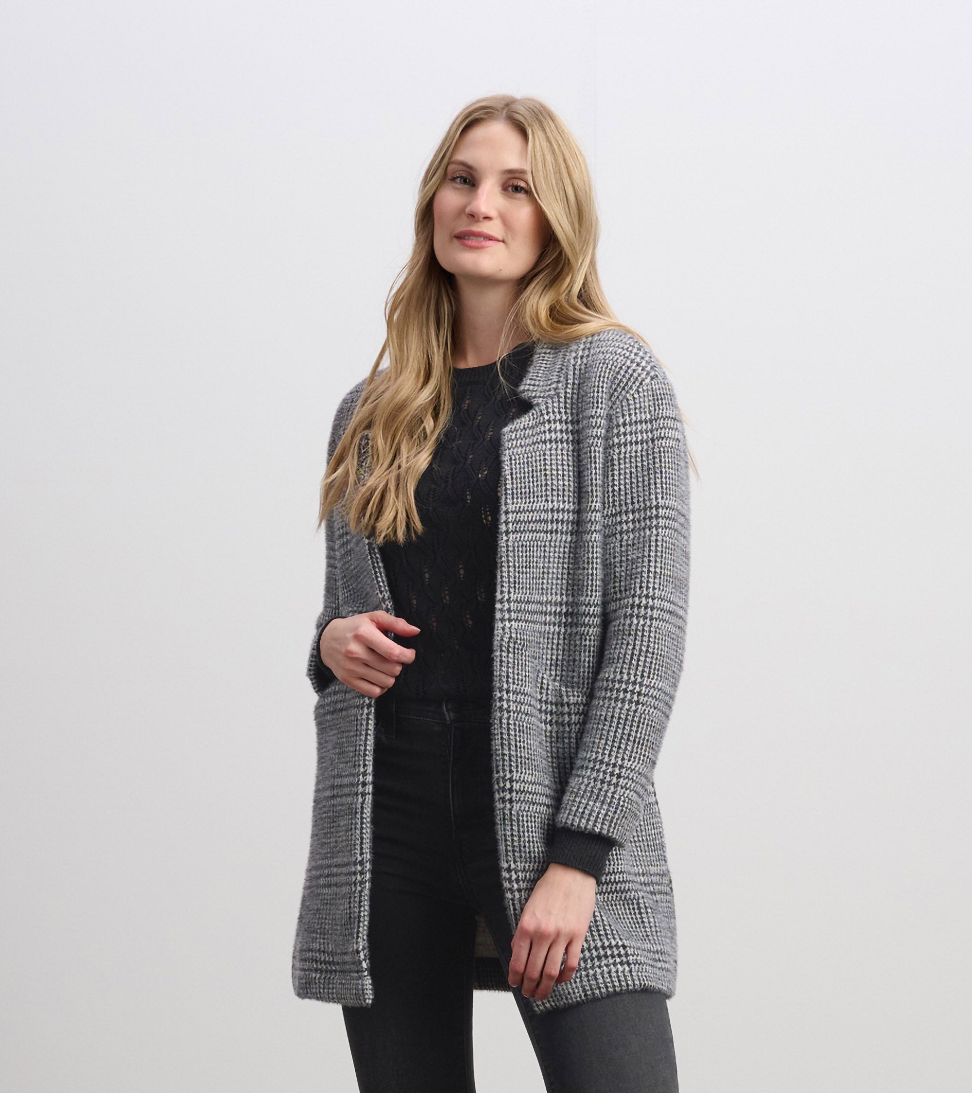 Cozy Open Blazer - Black Check