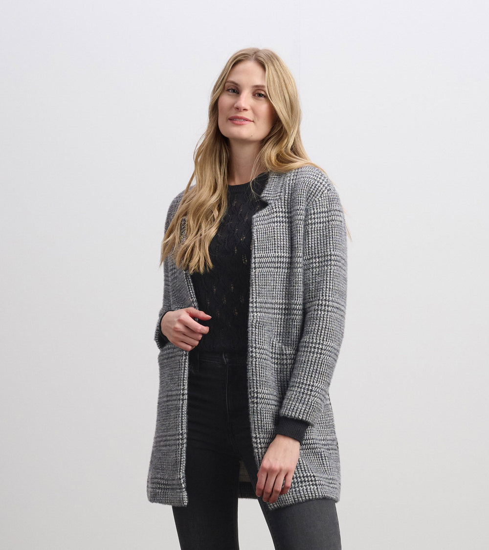 Cozy Open Blazer - Black Check