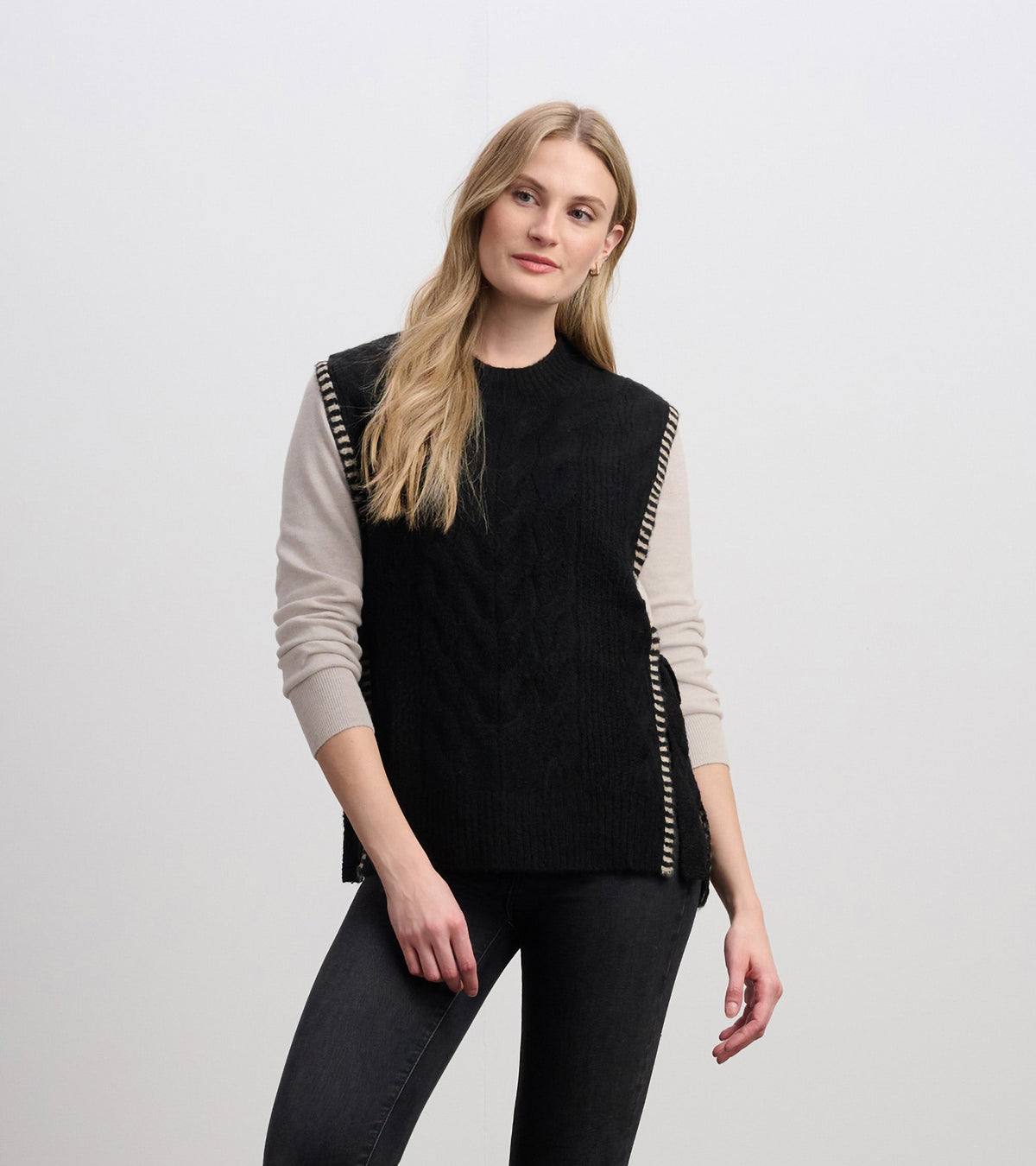 Side-Tie Sweater Vest - Black