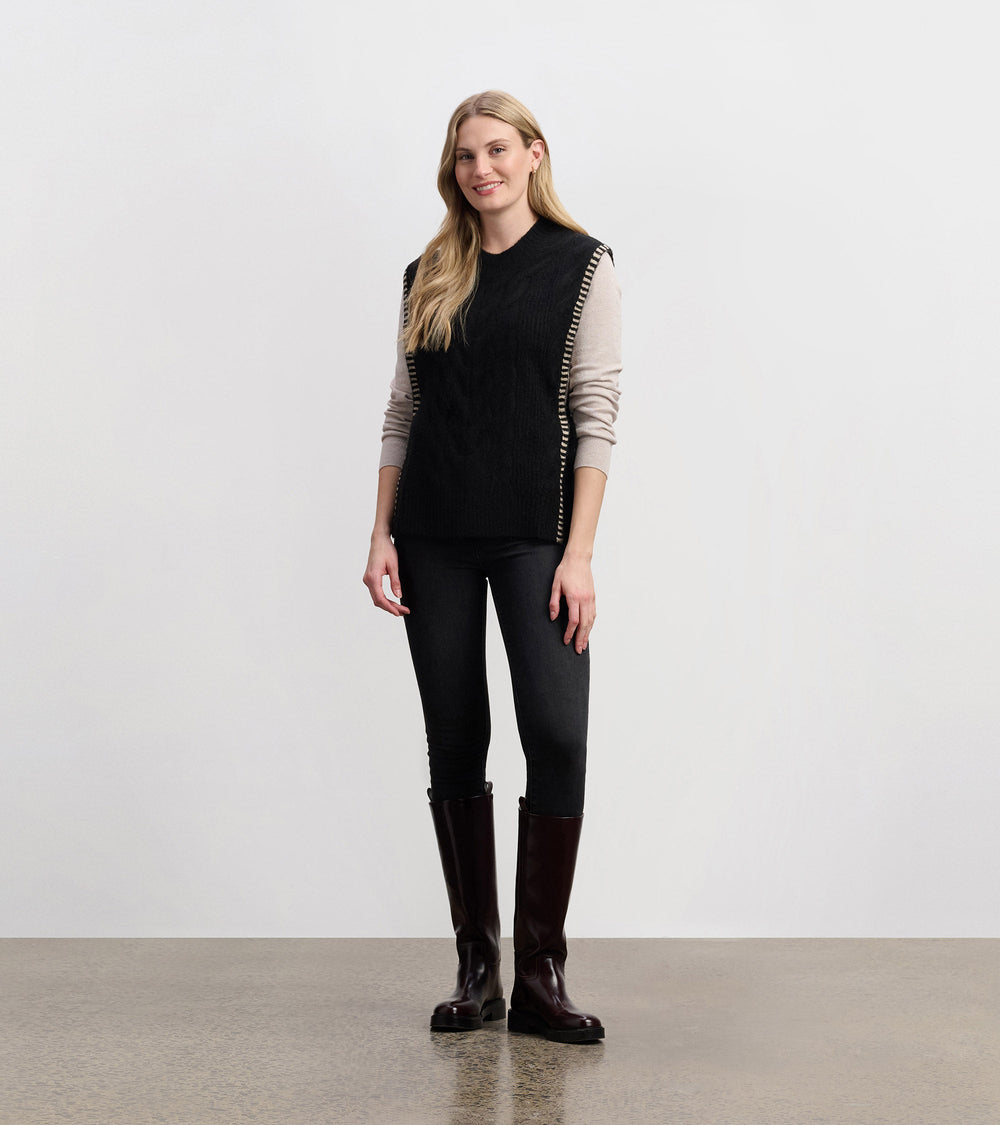 Side-Tie Sweater Vest - Black
