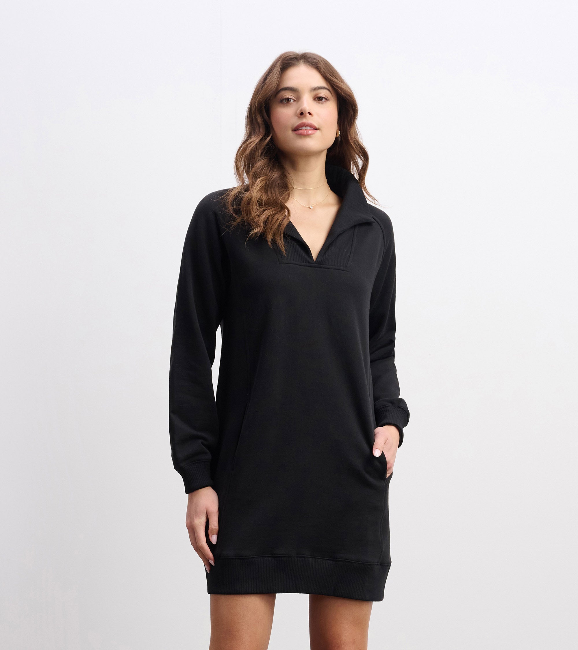 Anna Notch Neck Dress - Black