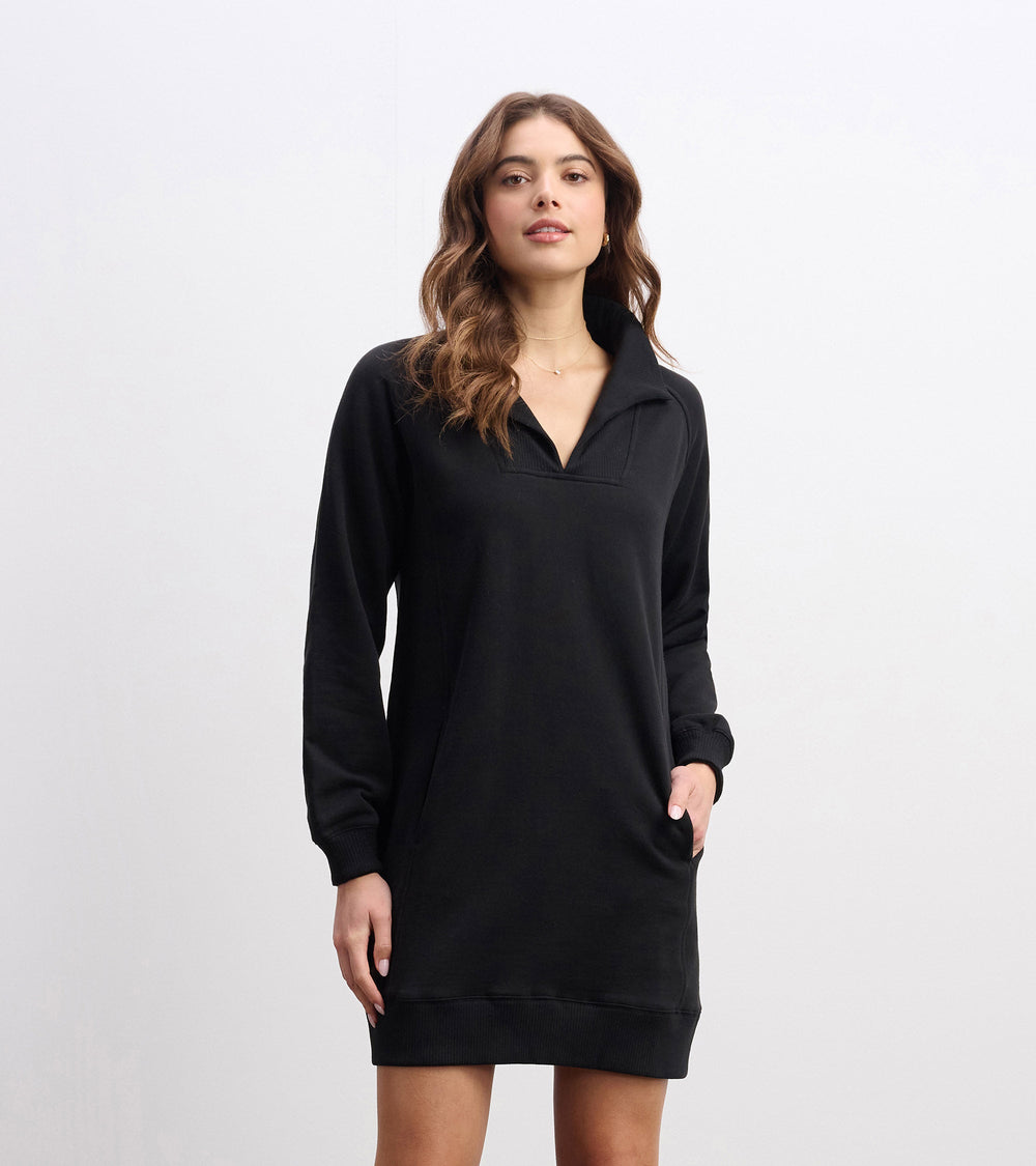 Anna Notch Neck Dress - Black