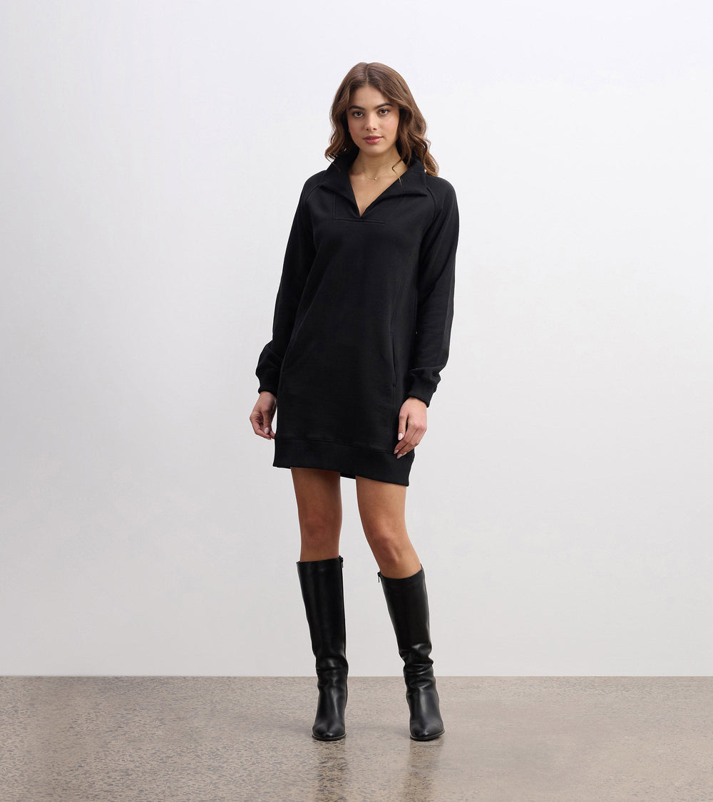 Anna Notch Neck Dress - Black