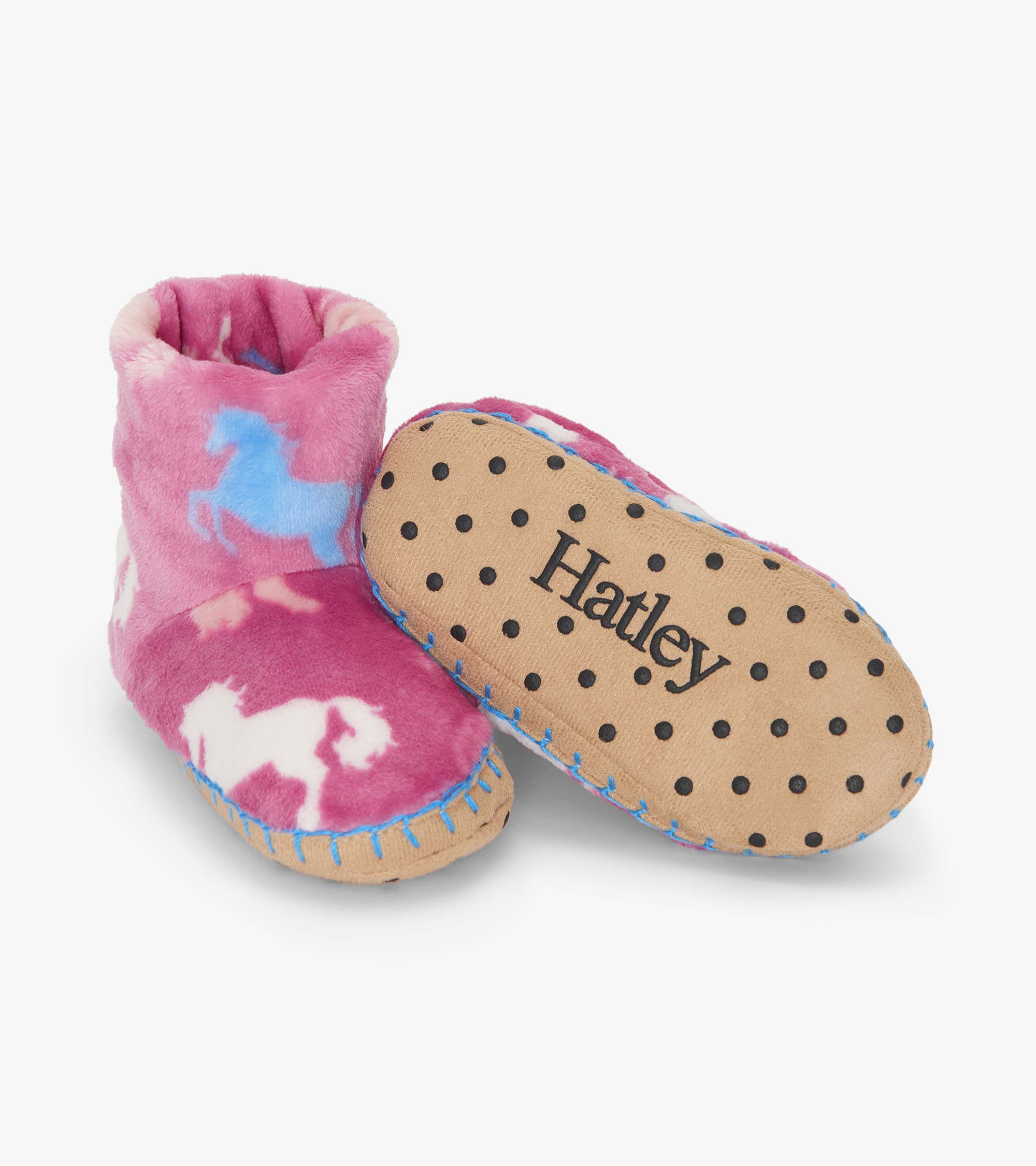 Girls Beautiful Horses Fuzzy Fleece Slippers