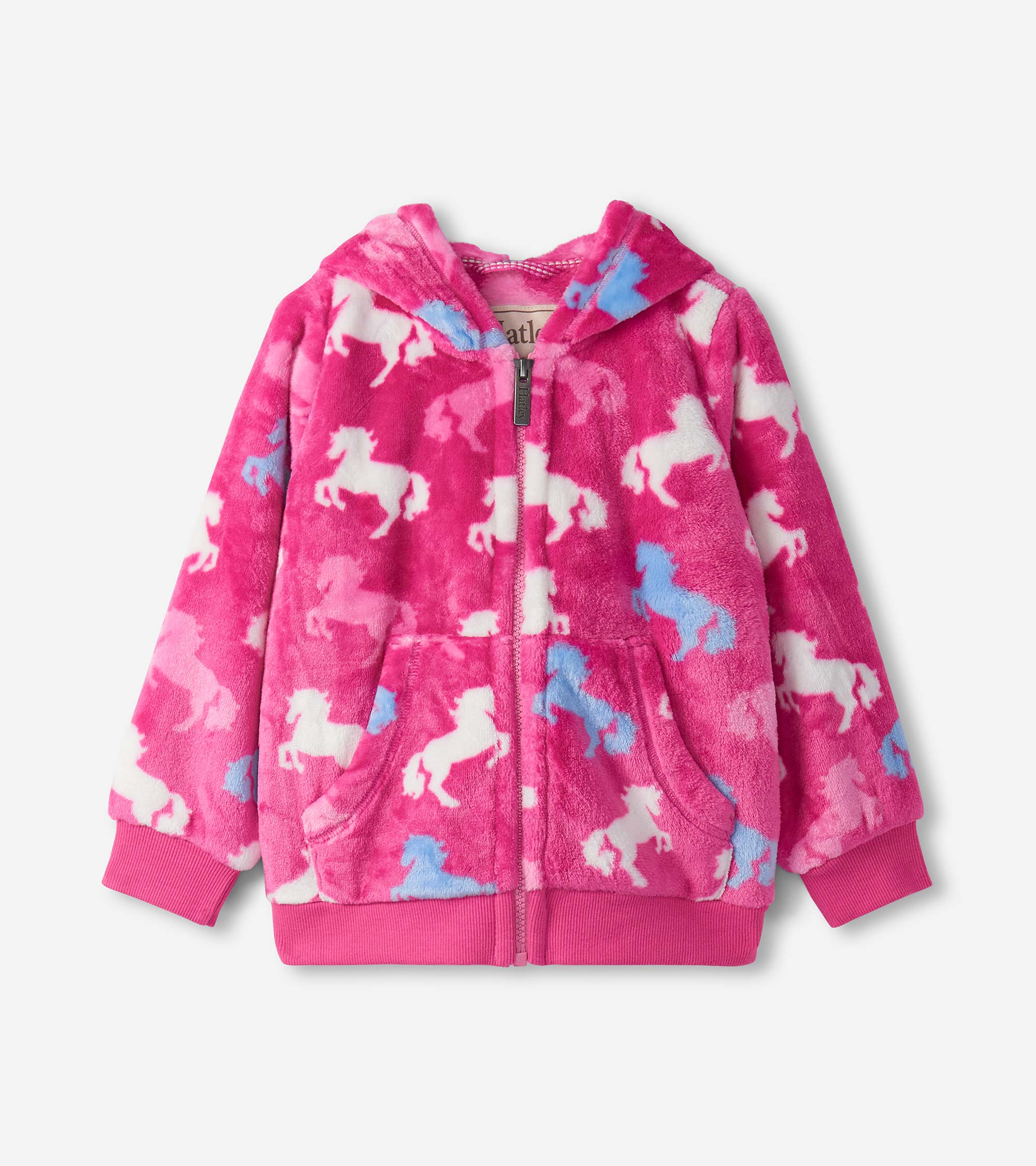 Girls Beautiful Horses Fleece Zip-Up Hoodie