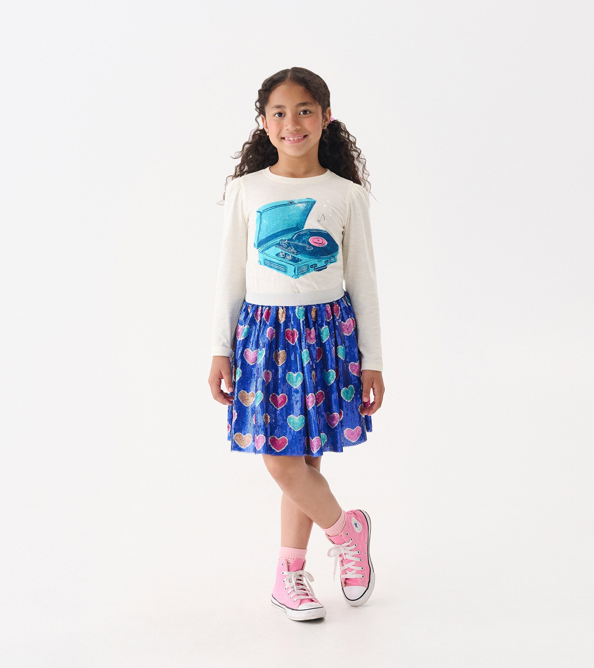 Girls Bursted Hearts Sequin Skirt