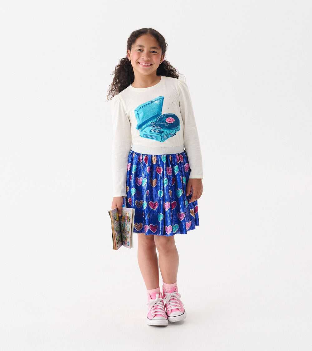 Girls Bursted Hearts Sequin Skirt