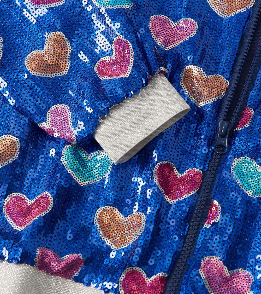 Girls Bursted Hearts Sequin Bomber Jacket