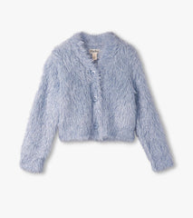 Girls Glitter Heart Blue Metallic Cardigan