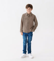 Boys Brown Sugar Herringbone Button Down Shirt